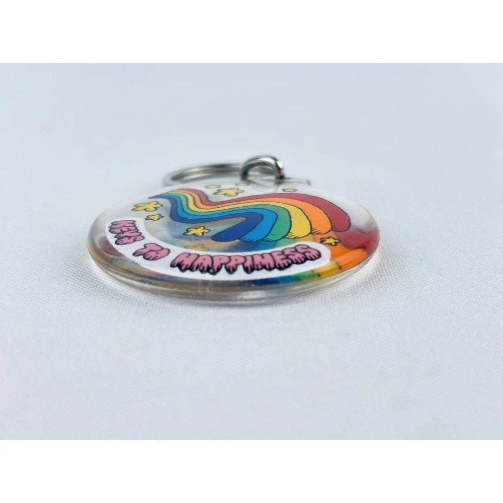 Vintage‎ Keys To Happiness Rainbow Stars Acrylic Round Keychain Key Ring